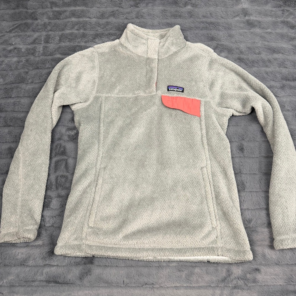 Patagonia Re-Tool Snap-T Fleece Pullover Grey Coral Pink Women Small 25442